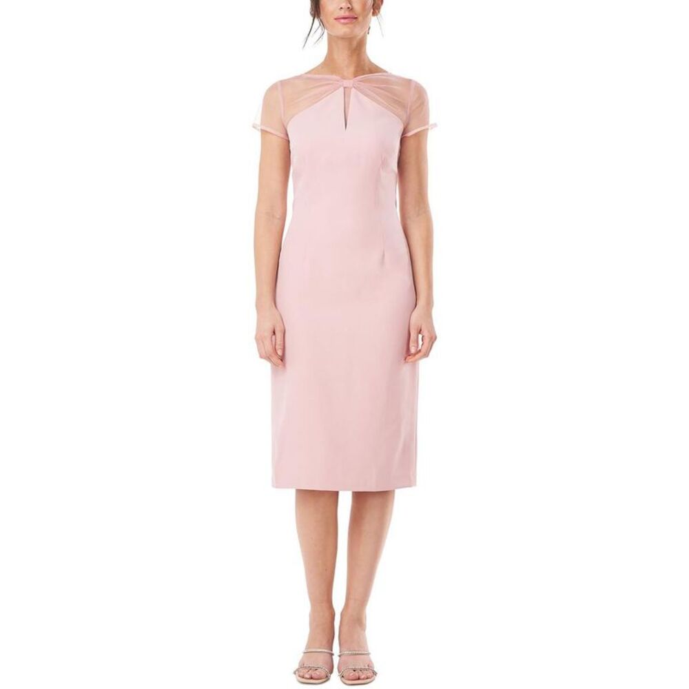 JS Collections Blush Pink Sheer Yoke Sheath Dress